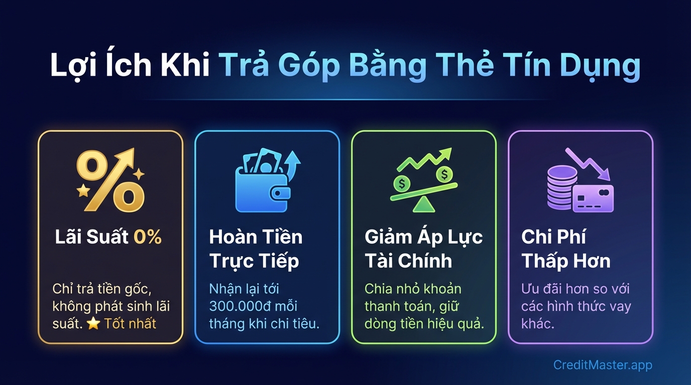 Infographic lợi ích thẻ tín dụng trả góp